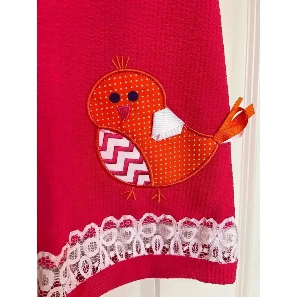 Emely Rose Easter pink dress with‎ a chicken and lace bottom dress size 7